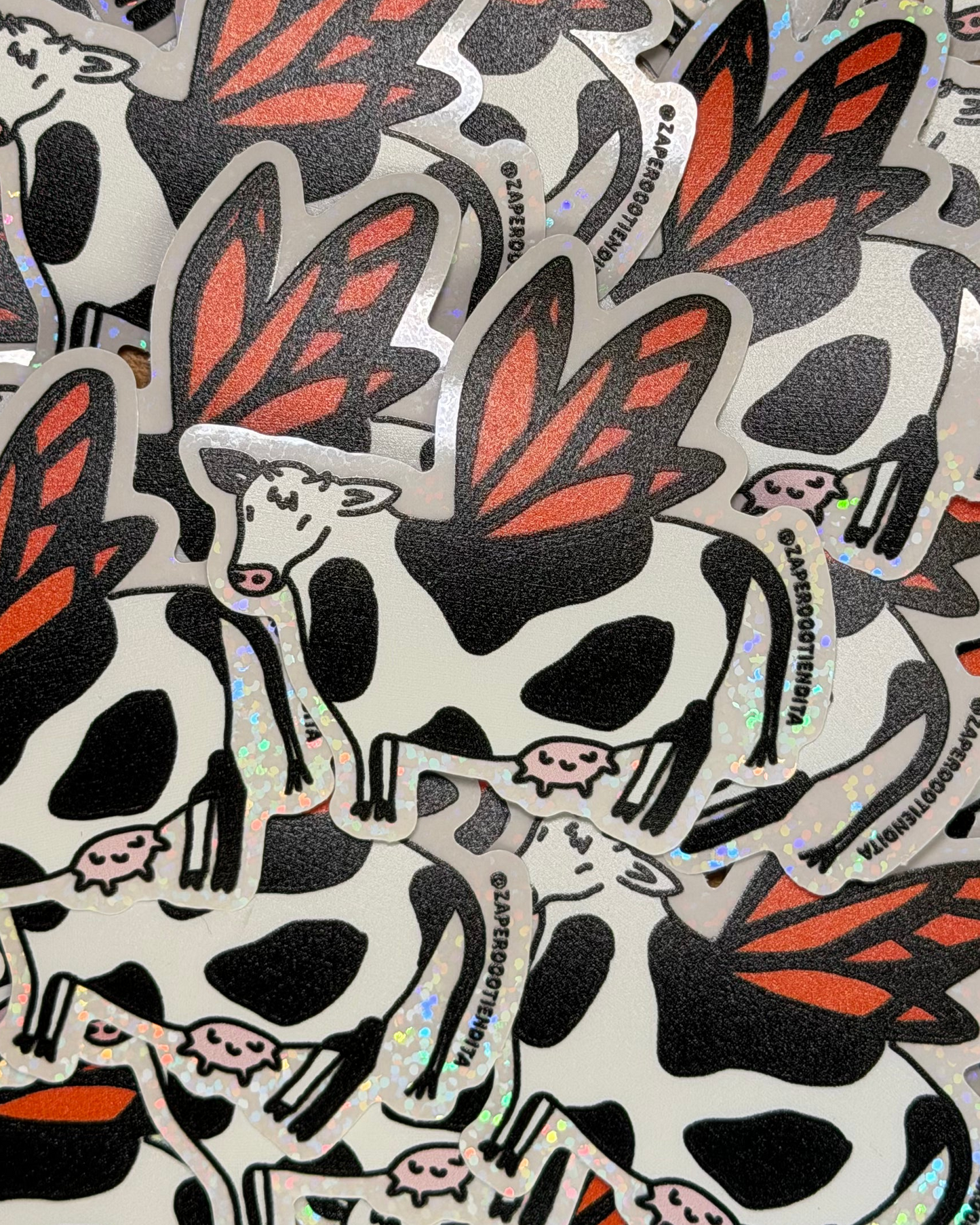 Sticker Vaca Mariposa Glitter Transparente