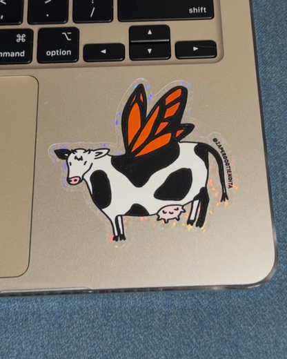 Sticker Vaca Mariposa Glitter Transparente