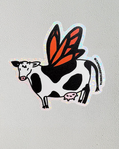 Sticker Vaca Mariposa Glitter Transparente
