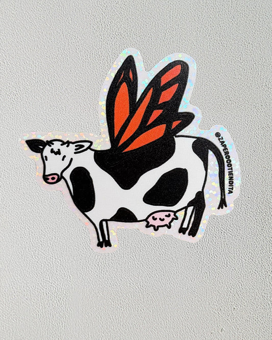 Sticker Vaca Mariposa Glitter Transparente