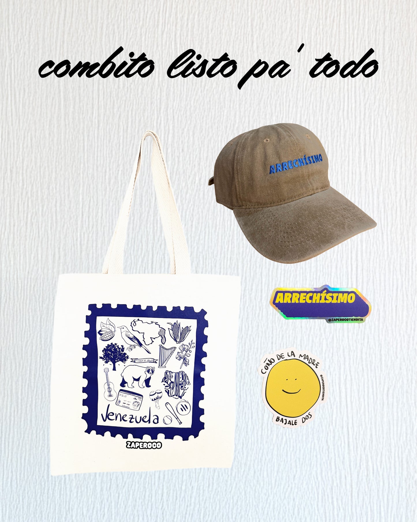 Combito listo pa' todo - 1 Gorra + 1 Totebag + 2 Stickers