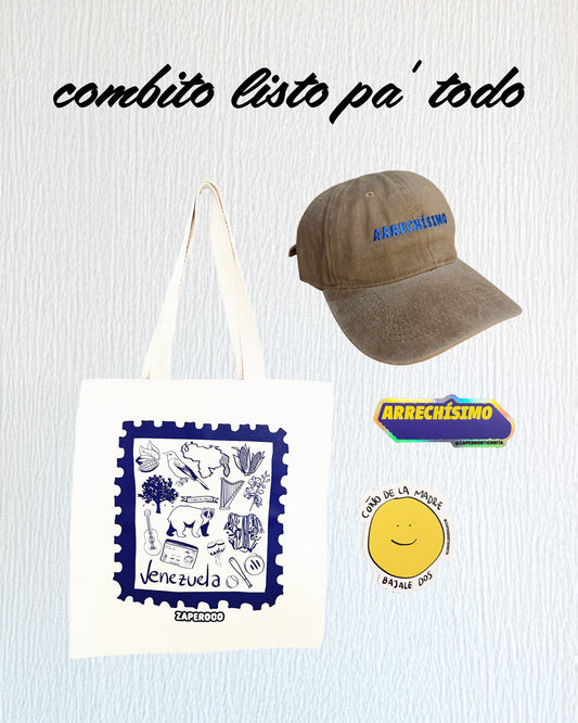 Combito listo pa' todo - 1 Gorra + 1 Totebag + 2 Stickers
