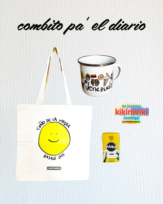 Combito pa' el diario - 1 Totebag + 1 Jarrito + 2 Stickers
