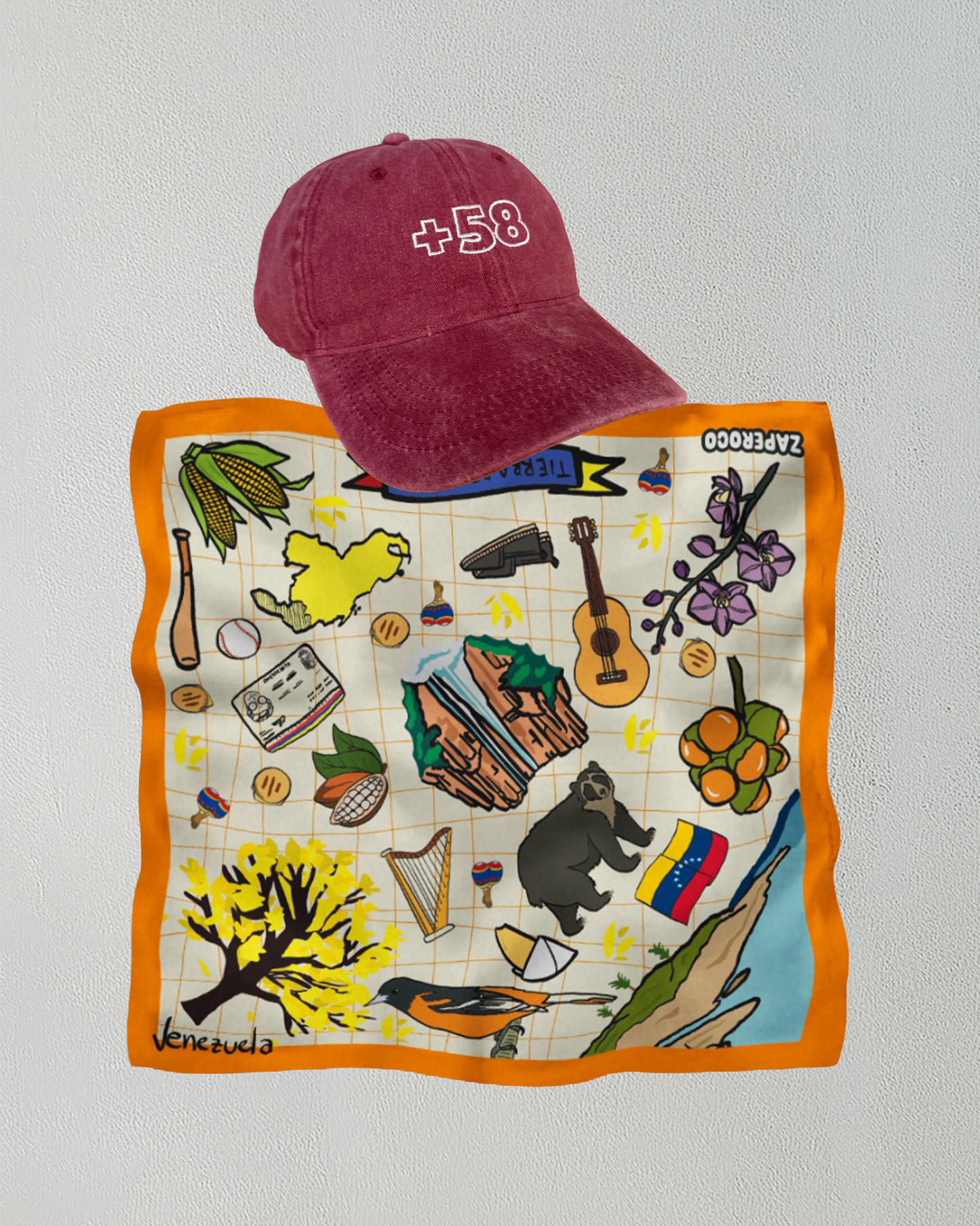 Combo Pañoleta Venezuela - Gorra +58 roja (casi vinotinto)