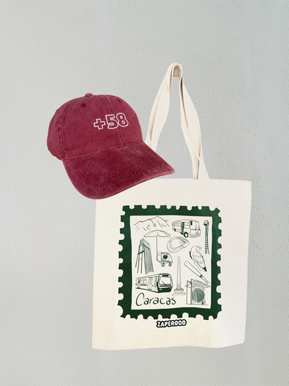 Combo Gorra +58 roja - Tote Bag Caracas