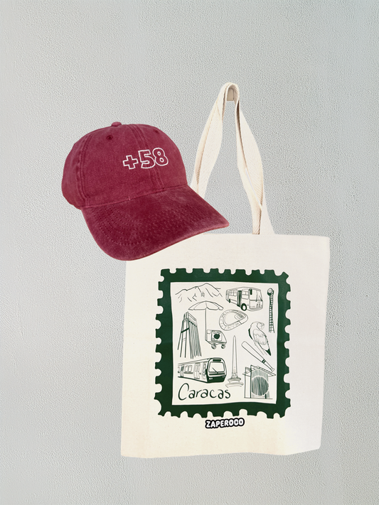 Combo Gorra +58 roja - Tote Bag Caracas